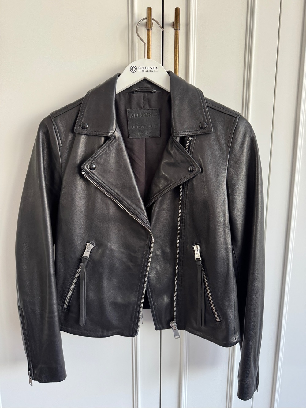All Saints Butter Leather Black Dalby Jacket